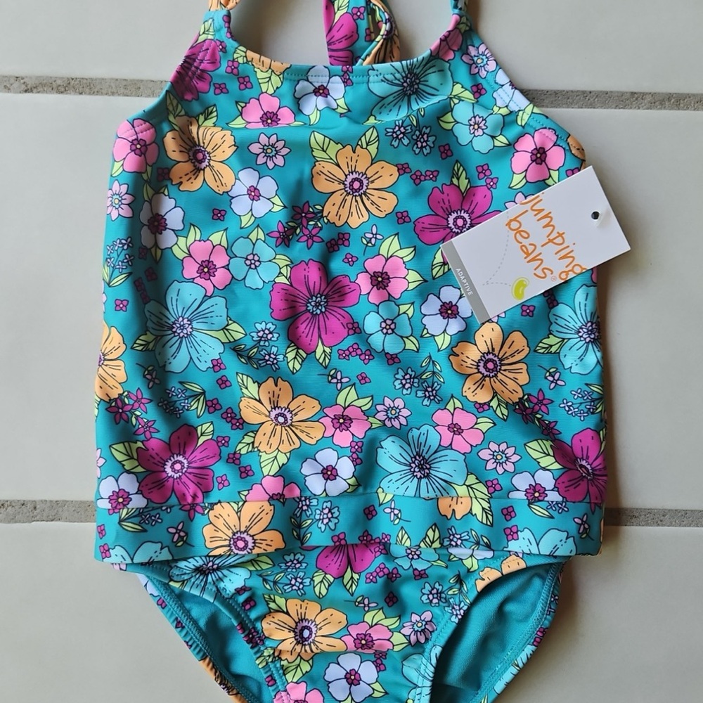Jumping Beans Kids Floral One Piece - Blue and Pink